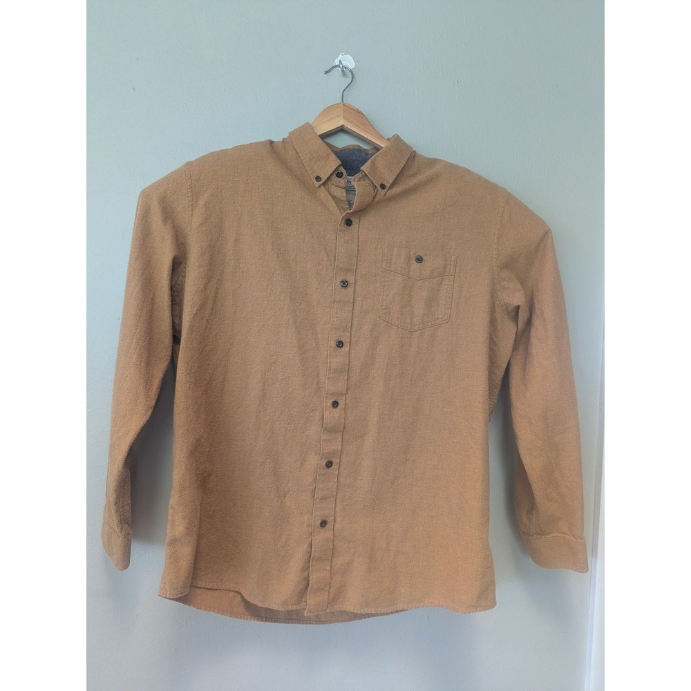 LL Bean Button Down Shirt Mens XL Tan Long Sleeve Flannel Cotton Pocket